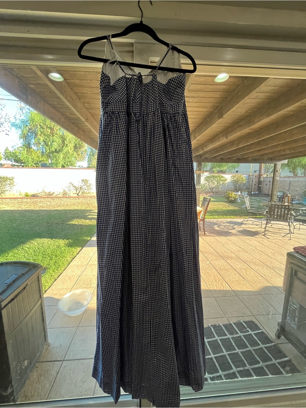 J. Crew Navy and White Gingham V-Neck Maxi Dress - Picture 3 of 7
